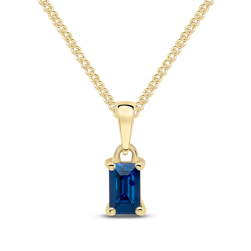 9ct Yellow Gold Octagonal Natural Sapphire Claw Pendant — 5x3mm