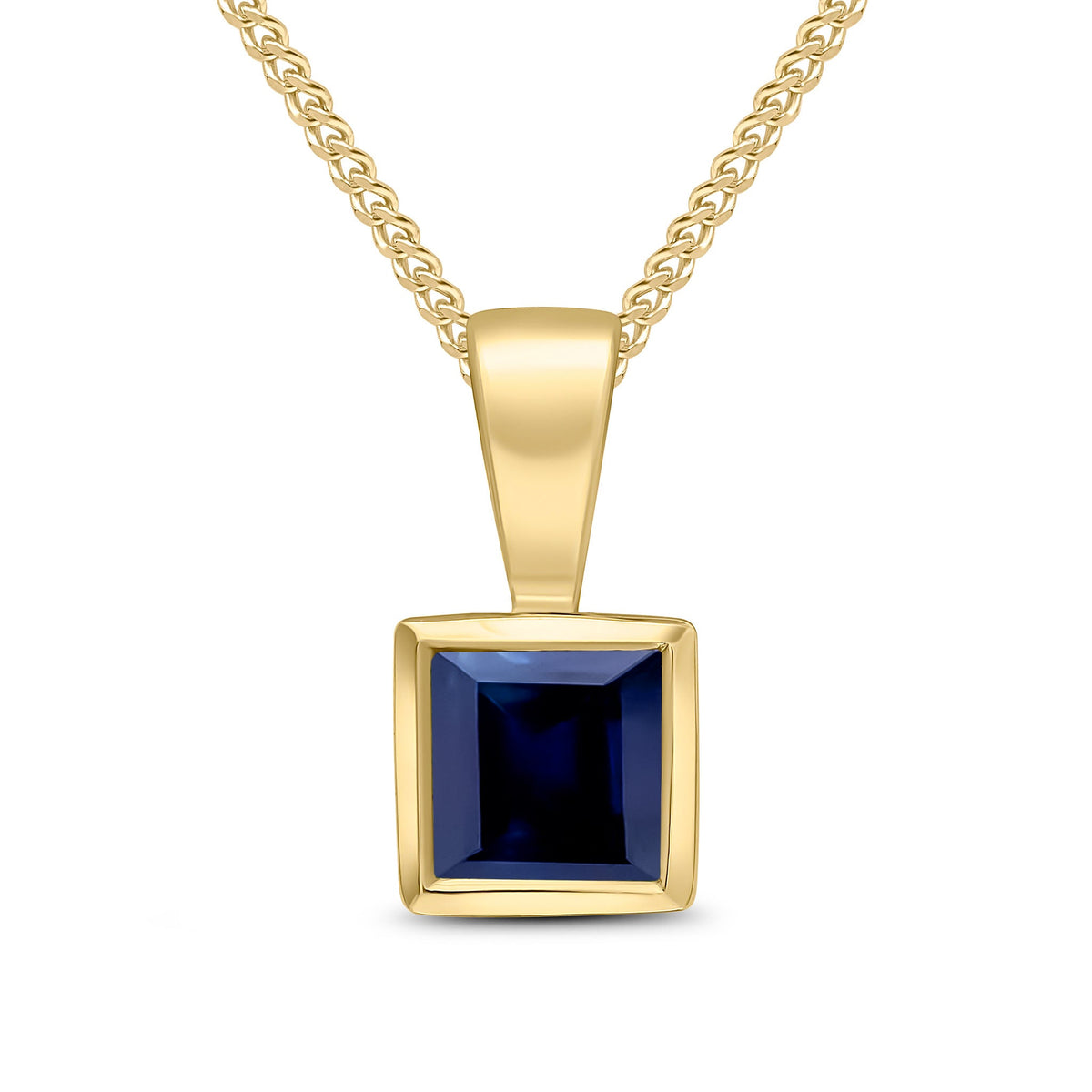 9ct Yellow Gold Square Natural Sapphire Rubover Pendant — 4mm