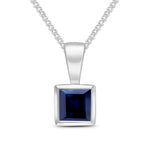 9ct White Gold Square Natural Sapphire Rubover Pendant — 4mm