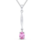 9ct White Gold Oval Natural Pink Sapphire Claw Bar Drop Pendant — 7x5mm
