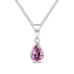 9ct White Gold Pear Shaped Natural Pink Sapphire Rubover Pendant — 7x5mm