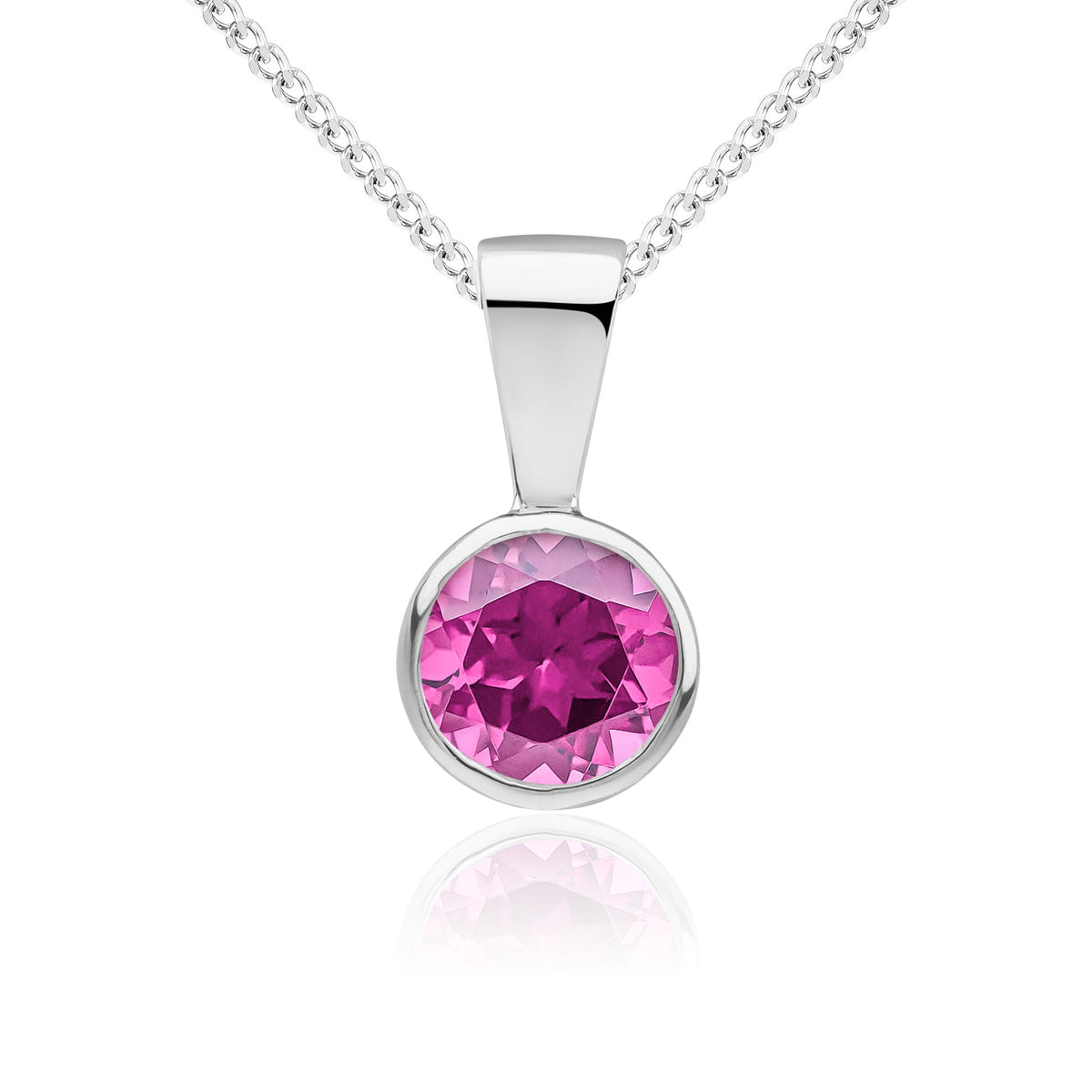 9ct White Gold Round Natural Pink Sapphire Rubover Pendant — 5mm