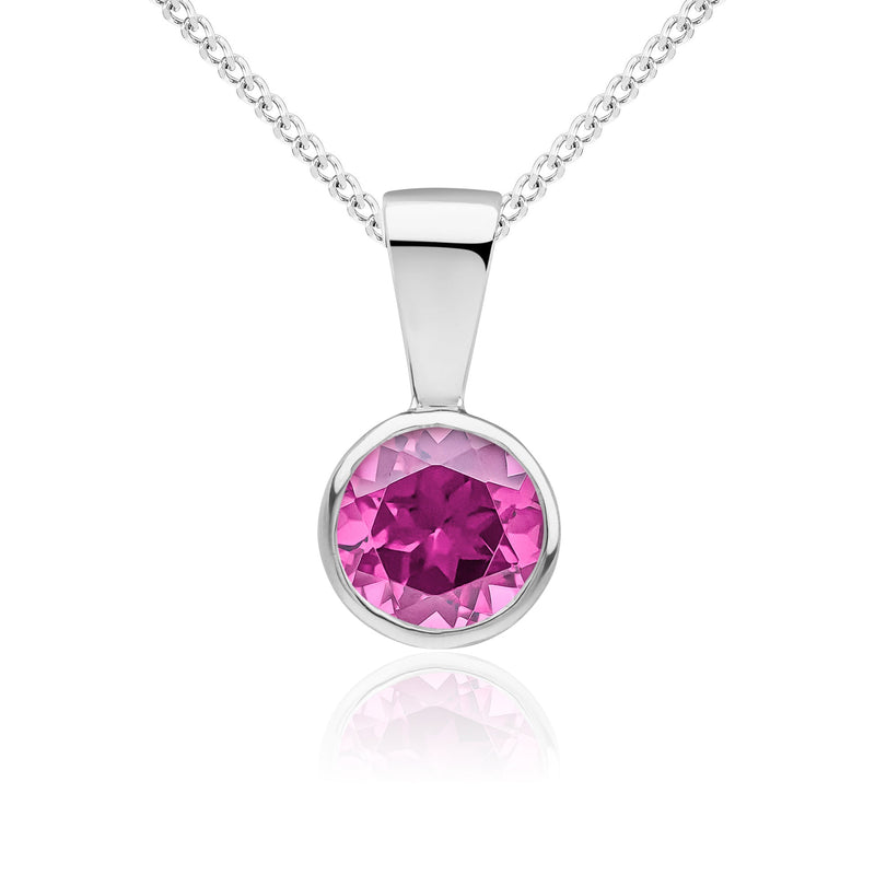 9ct White Gold Round Natural Pink Sapphire Rubover Pendant — 5mm