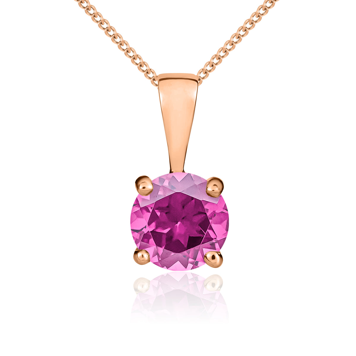9ct Rose Gold Round Natural Pink Sapphire Claw Pendant — 5mm