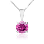 9ct White Gold Round Natural Pink Sapphire Claw Pendant — 5mm