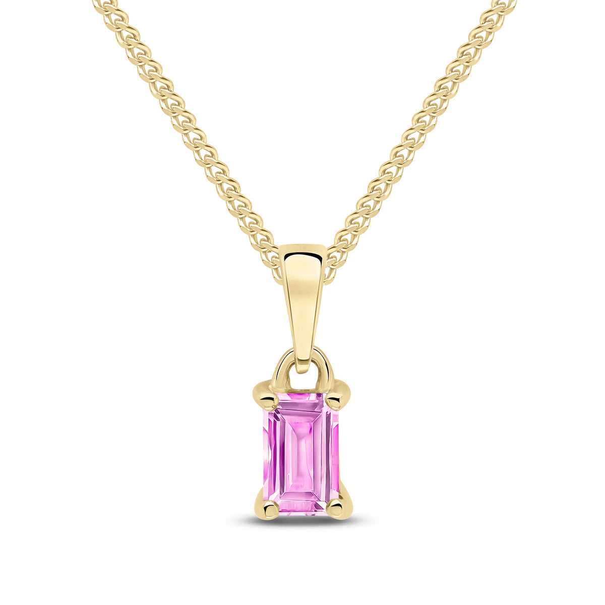 9ct Yellow Gold Octagonal Natural Pink Sapphire Claw Pendant — 5x3mm