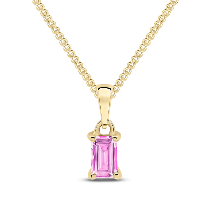 9ct Yellow Gold Octagonal Natural Pink Sapphire Claw Pendant — 5x3mm