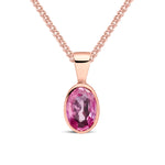9ct Rose Gold Oval Natural Pink Sapphire Rubover Pendant — 7x5mm