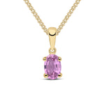 9ct Yellow Gold Oval Natural Pink Sapphire Claw Pendant — 6x4mm