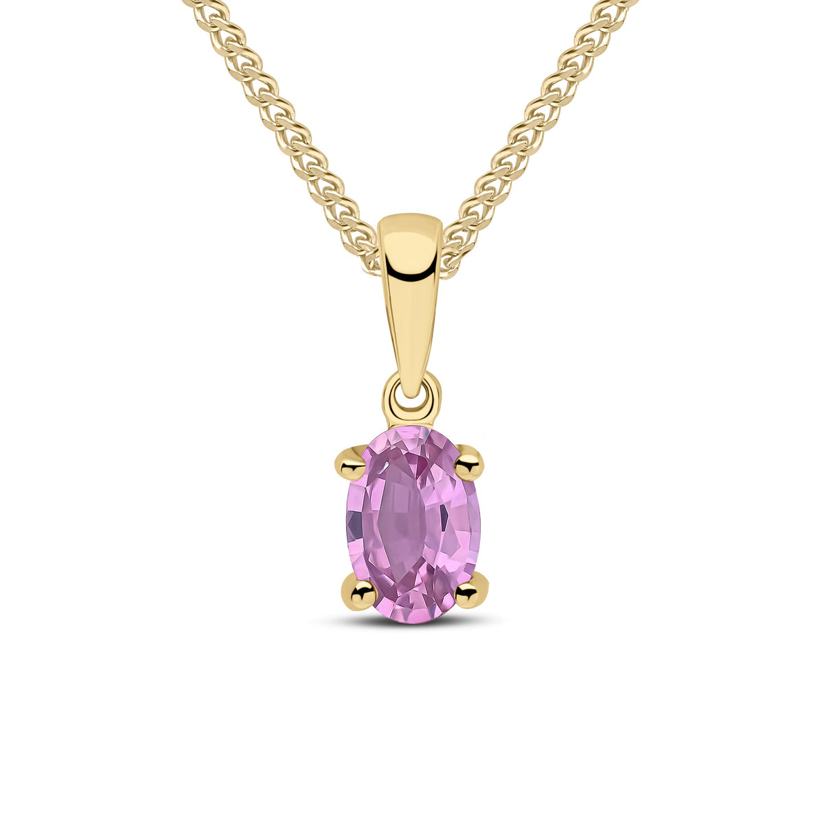9ct Yellow Gold Oval Natural Pink Sapphire Claw Pendant — 6x4mm