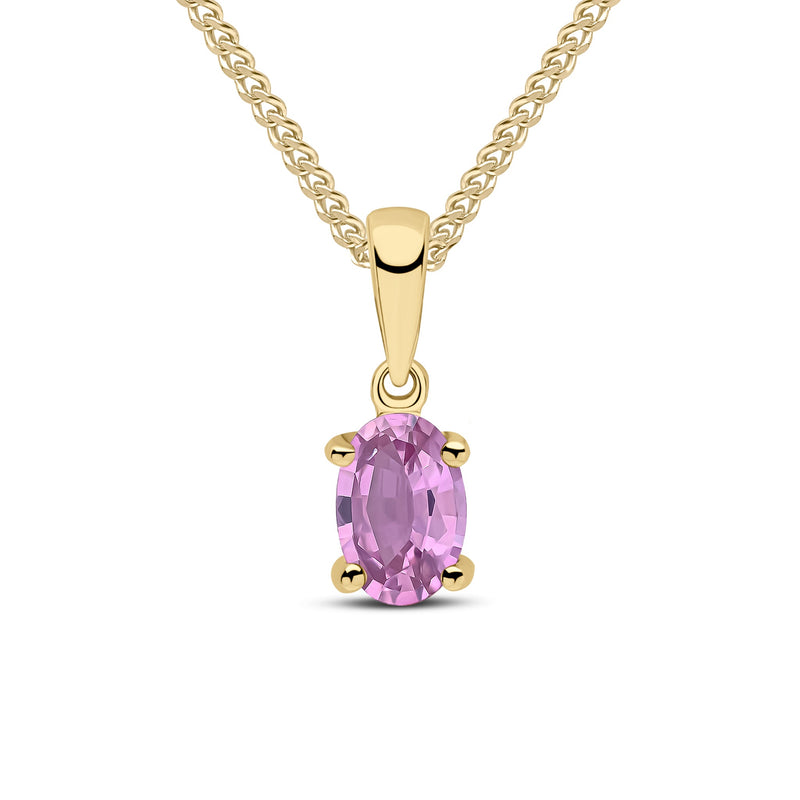 9ct Yellow Gold Oval Natural Pink Sapphire Claw Pendant — 6x4mm