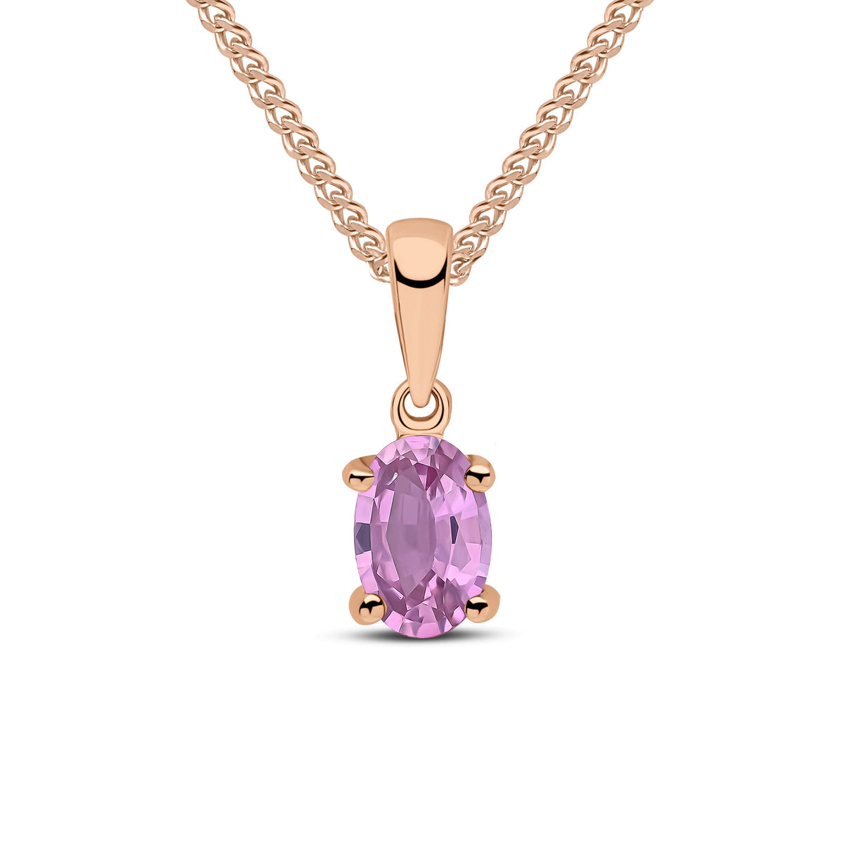9ct Rose Gold Oval Natural Pink Sapphire Claw Pendant — 6x4mm