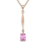 9ct Rose Gold Oval Natural Pink Sapphire Claw Bar Drop Pendant — 7x5mm