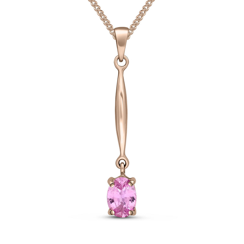 9ct Rose Gold Oval Natural Pink Sapphire Claw Bar Drop Pendant — 7x5mm