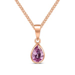 9ct Rose Gold Pear Shaped Natural Pink Sapphire Rubover Pendant — 7x5mm