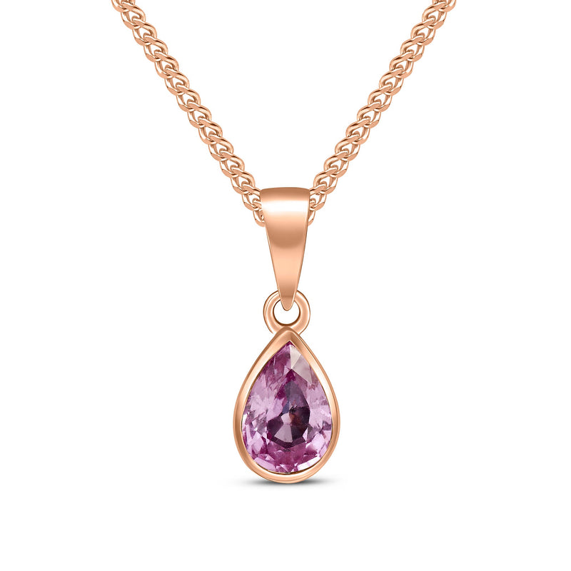 9ct Rose Gold Pear Shaped Natural Pink Sapphire Rubover Pendant — 7x5mm