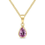9ct Yellow Gold Pear Shaped Natural Pink Sapphire Rubover Pendant — 7x5mm