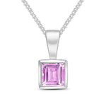 9ct White Gold Square Natural Pink Sapphire Rubover Pendant — 4mm