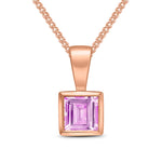 9ct Rose Gold Square Natural Pink Sapphire Rubover Pendant — 4mm
