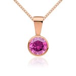 9ct Rose Gold Round Natural Pink Sapphire Rubover Pendant — 5mm