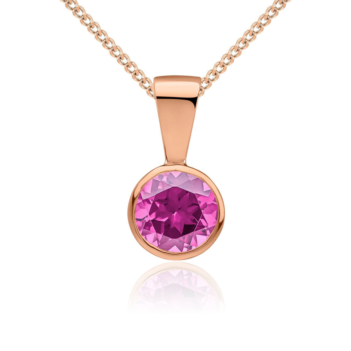9ct Rose Gold Round Natural Pink Sapphire Rubover Pendant — 5mm