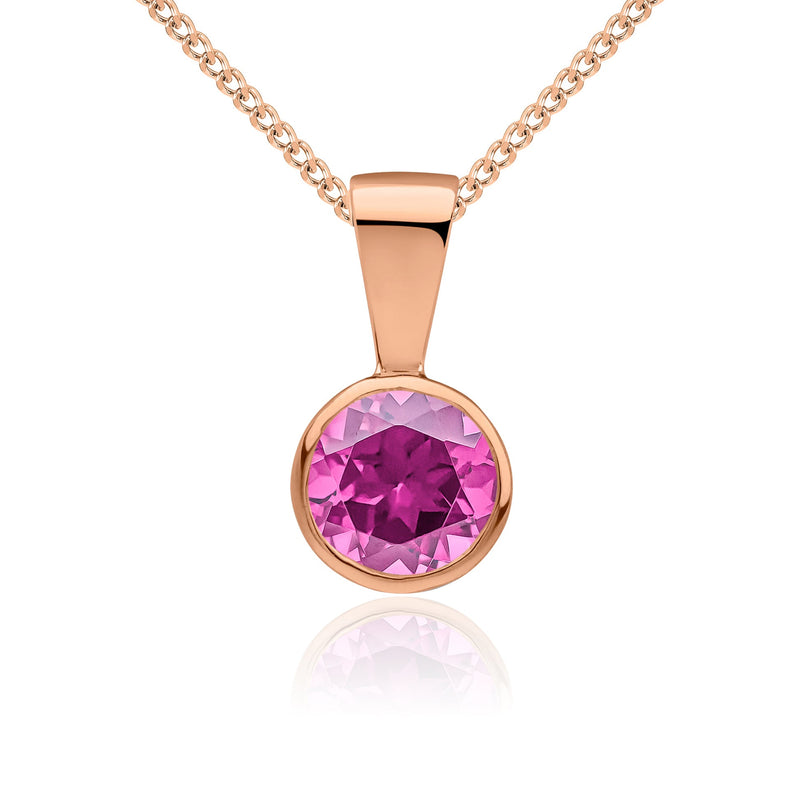 9ct Rose Gold Round Natural Pink Sapphire Rubover Pendant — 5mm