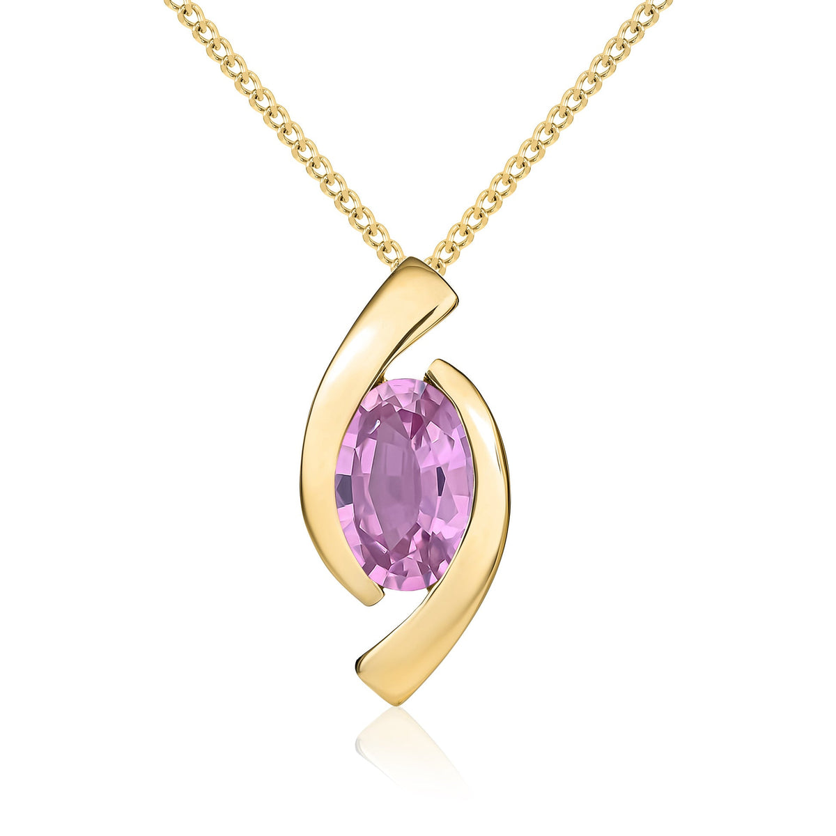 9ct Yellow Gold Oval Natural Pink Sapphire ‘Eye’ Pendant — 6x4mm