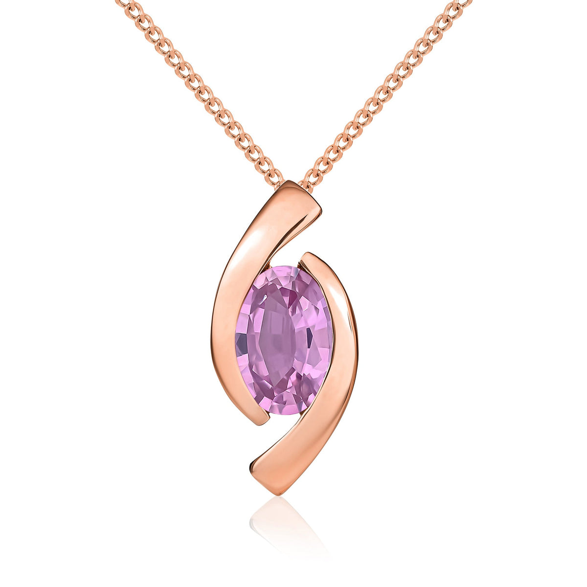 9ct Rose Gold Oval Natural Pink Sapphire ‘Eye’ Pendant — 6x4mm