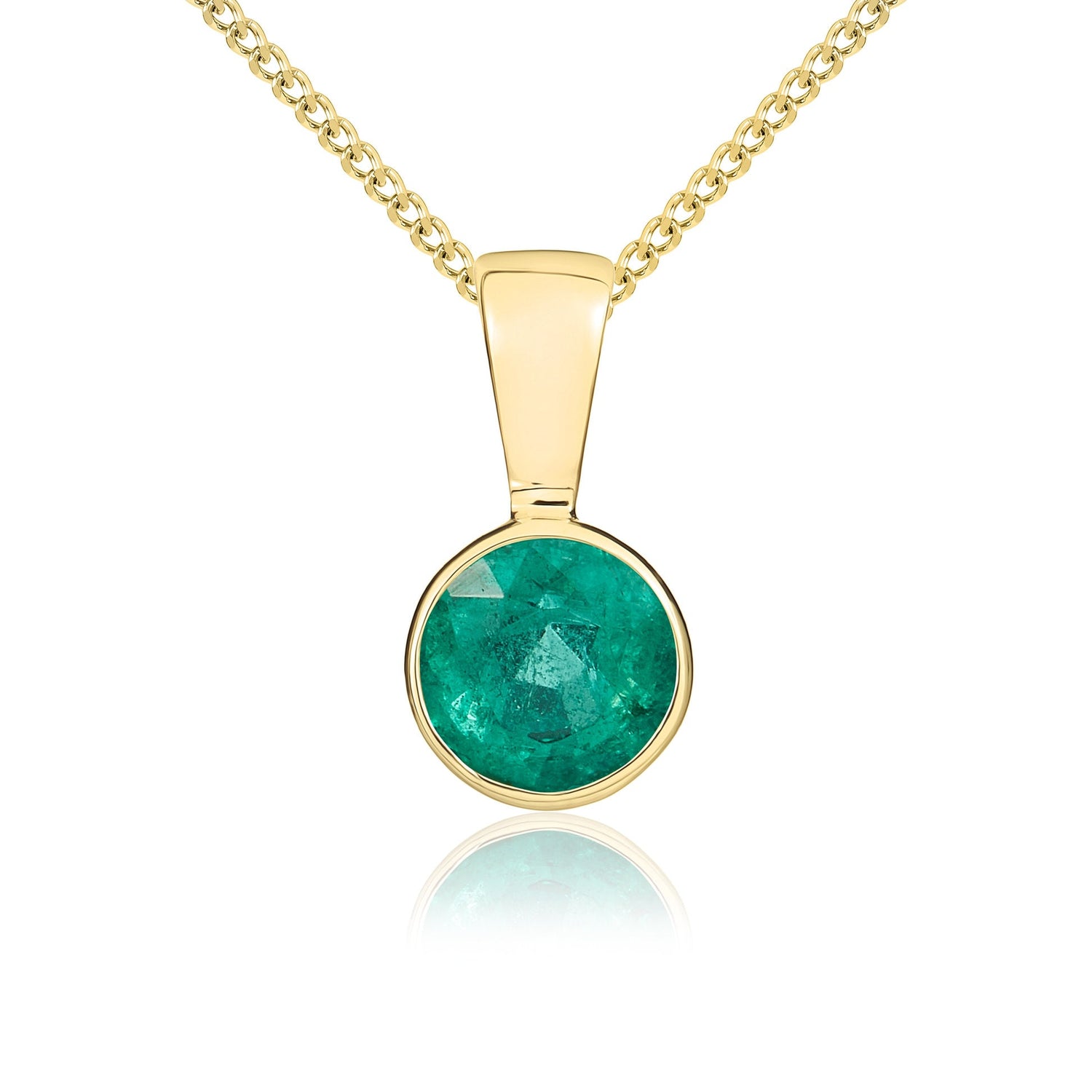 9ct Yellow Gold Round Natural Emerald Rubover Pendant — 5mm