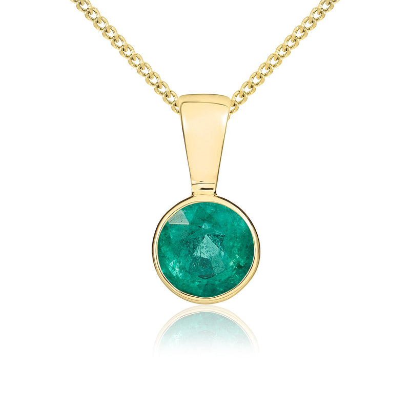 9ct Yellow Gold Round Natural Emerald Rubover Pendant — 5mm
