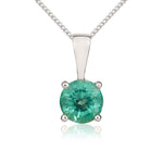 9ct White Gold Round Natural Emerald Claw Pendant — 5mm
