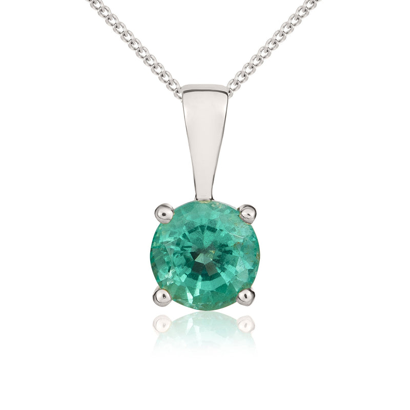 9ct White Gold Round Natural Emerald Claw Pendant — 5mm