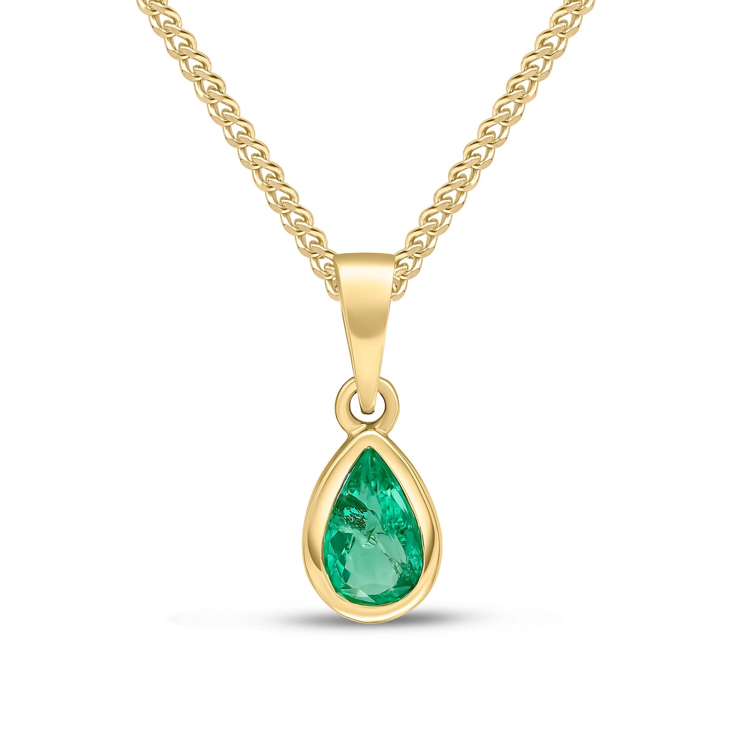 9ct Yellow Gold Pear Shaped Natural Emerald Rubover Pendant — 6x4mm