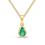 9ct Yellow Gold Pear Shaped Natural Emerald Rubover Pendant — 6x4mm
