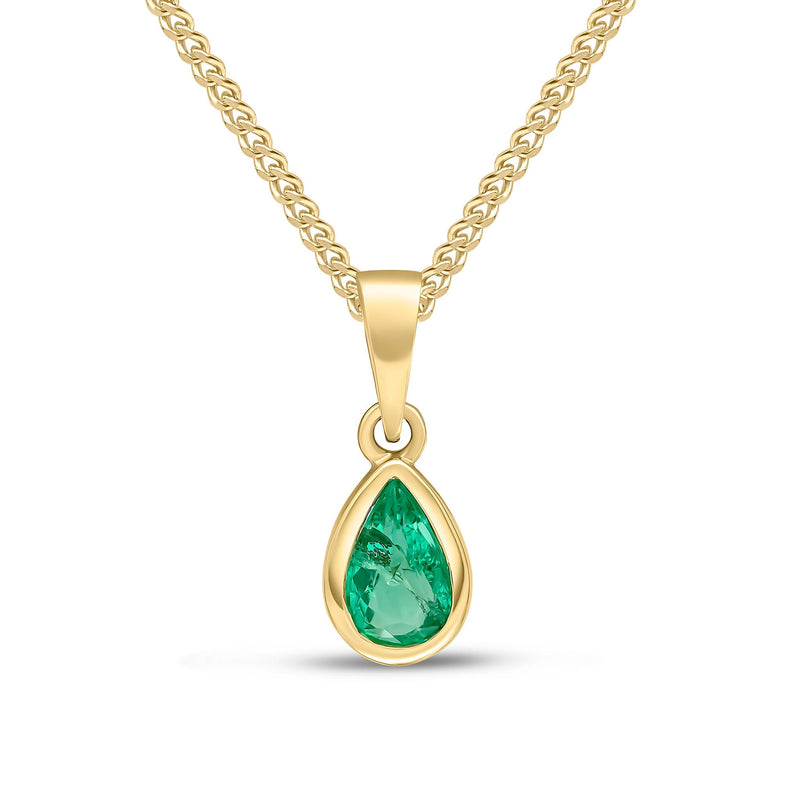 9ct Yellow Gold Pear Shaped Natural Emerald Rubover Pendant — 6x4mm