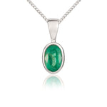 9ct White Gold Oval Natural Emerald Rubover Pendant — 6x4mm