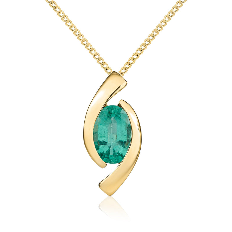 9ct Yellow Gold Oval Natural Emerald ‘Eye’ Pendant — 6x4mm