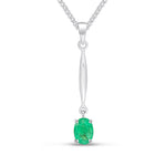 9ct White Gold Oval Natural Emerald Claw Bar Drop Pendant — 7x5mm