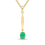 9ct Yellow Gold Oval Natural Emerald Claw Bar Drop Pendant — 7x5mm
