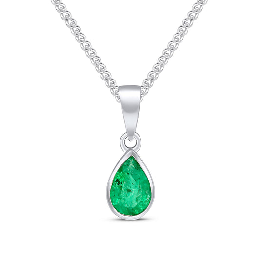9ct White Gold Pear Shaped Natural  Emerald Rubover Pendant — 7x5mm
