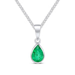 9ct White Gold Pear Shaped Natural Emerald Rubover Pendant — 7x5mm