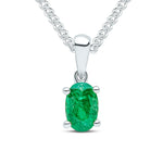 9ct White Gold Oval Natural Emerald Claw Pendant — 6x4mm