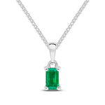 9ct White Gold Octagonal Natural Emerald Claw Pendant — 5x3mm