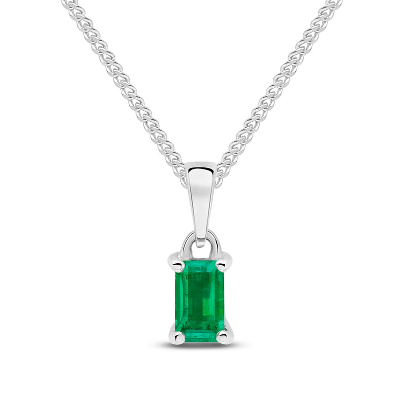9ct White Gold Octagonal Natural Emerald Claw Pendant — 5x3mm