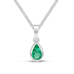 9ct White Gold Pear Shaped Natural Emerald Rubover Pendant — 6x4mm