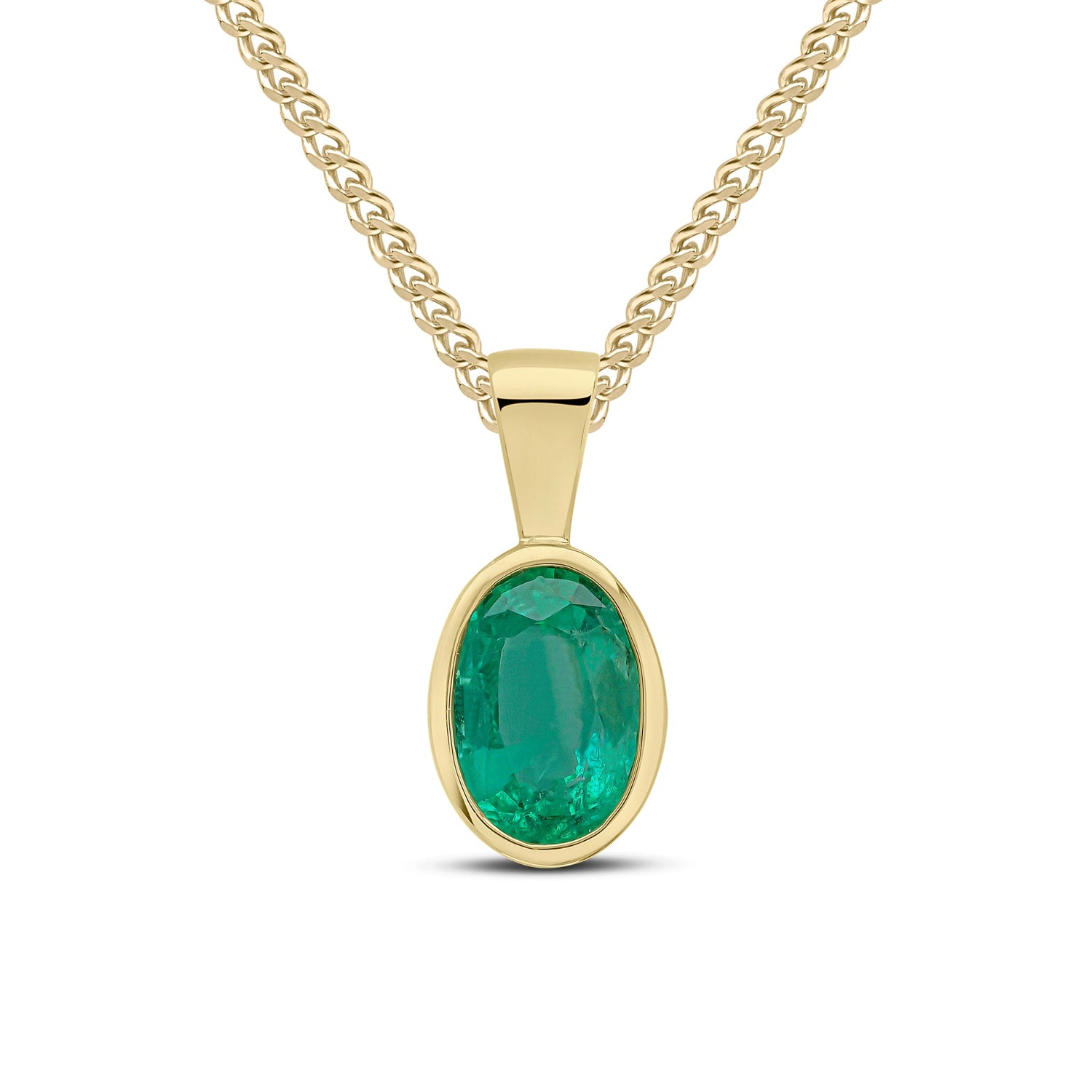 9ct Yellow Gold Oval Natural Emerald Rubover Pendant — 7x5mm