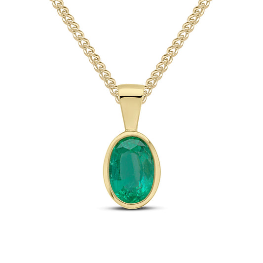 9ct Yellow Gold Oval Natural Emerald Rubover Pendant — 7x5mm