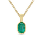 9ct Yellow Gold Oval Natural Emerald Rubover Pendant — 7x5mm