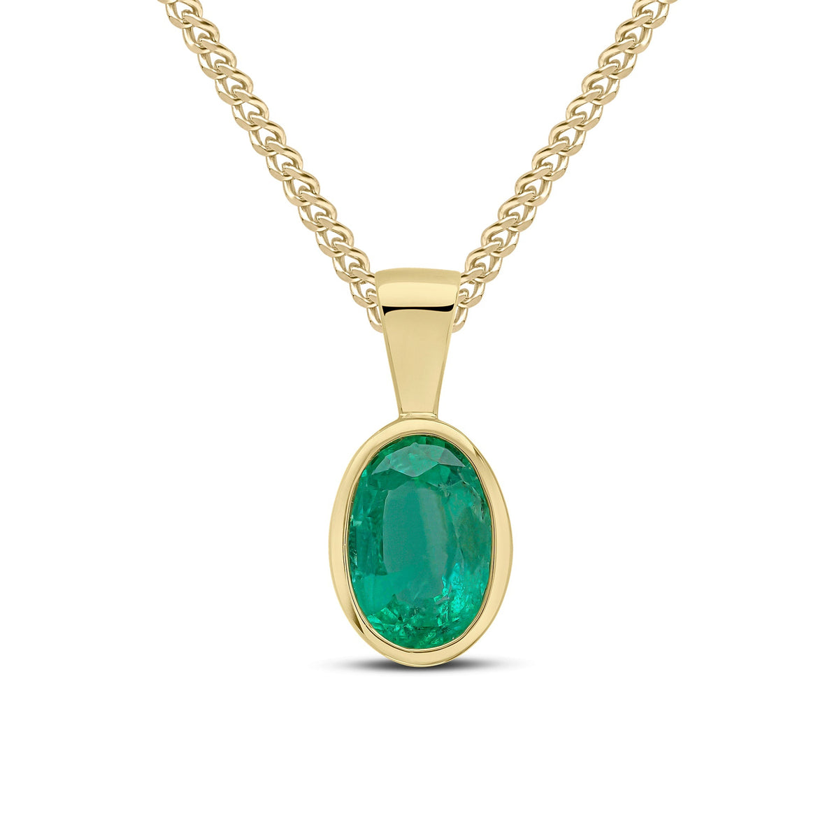 9ct Yellow Gold Oval Natural Emerald Rubover Pendant — 7x5mm