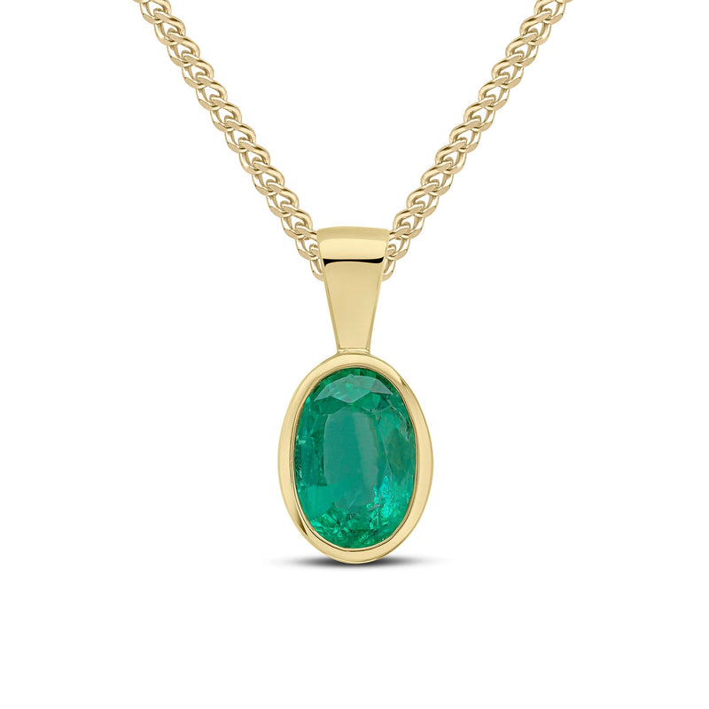 9ct Yellow Gold Oval Natural Emerald Rubover Pendant — 7x5mm